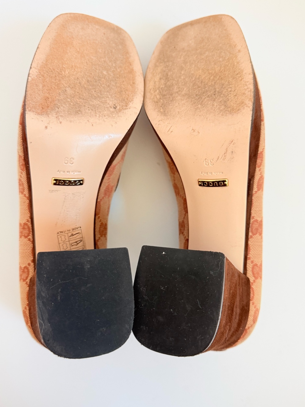 Gucci Horsebit GG Canvas Platform Pumps Monogram Brown Suede Block Heels EU 39 - Picture 8 of 11